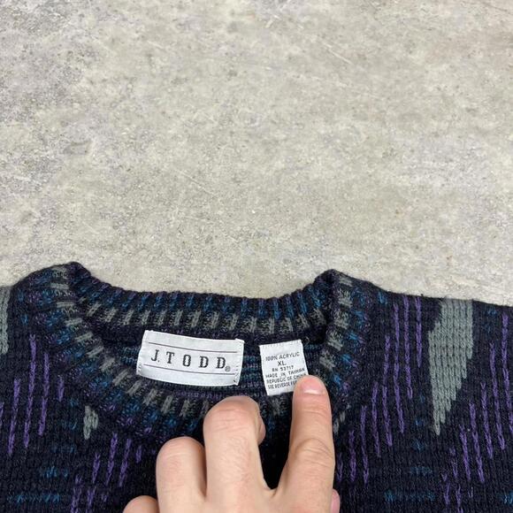 vintage purple navy and grey striped knit sweater size xl - Picture 3 of 3